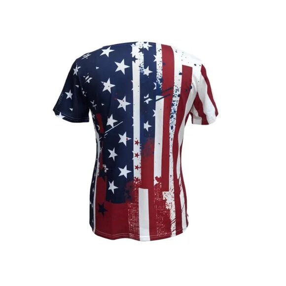 NWOT 4th of July Patriot American Flag Print V Neck Women's T-Shirt Small - Picture 3 of 3